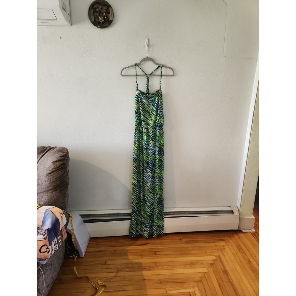 Cato Sleeveless Empire Waist Chiffon Maxi Sun Dress Size Medium Green Boho